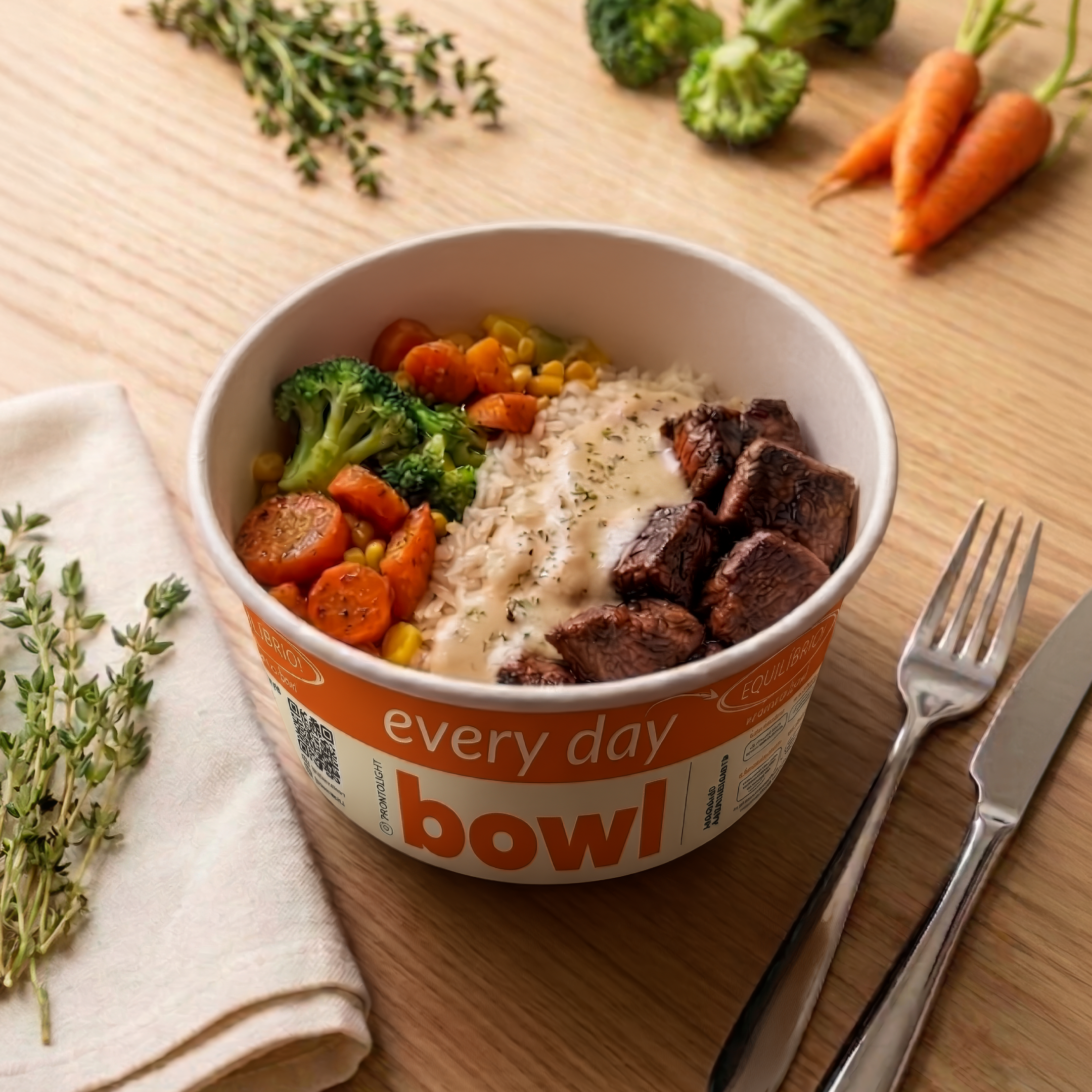 every day Bowl - Mignon ao Molho Mostarda com Arroz e Legumes
