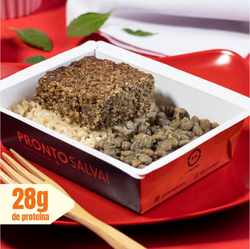 marmita - kibe assado + arroz integral + lentilha
