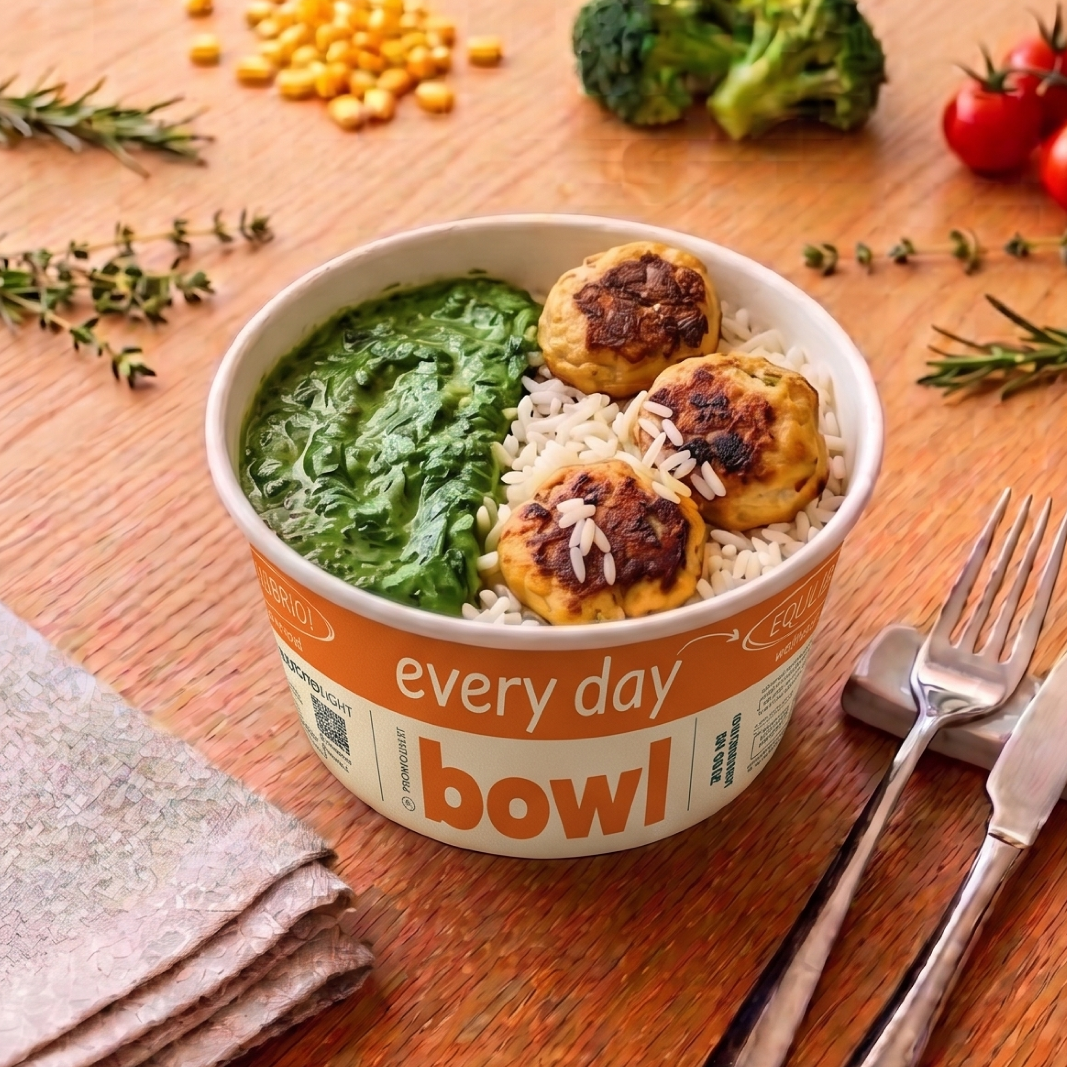 every day Bowl -  Almôndegas de Frango ao Creme de Espinafre