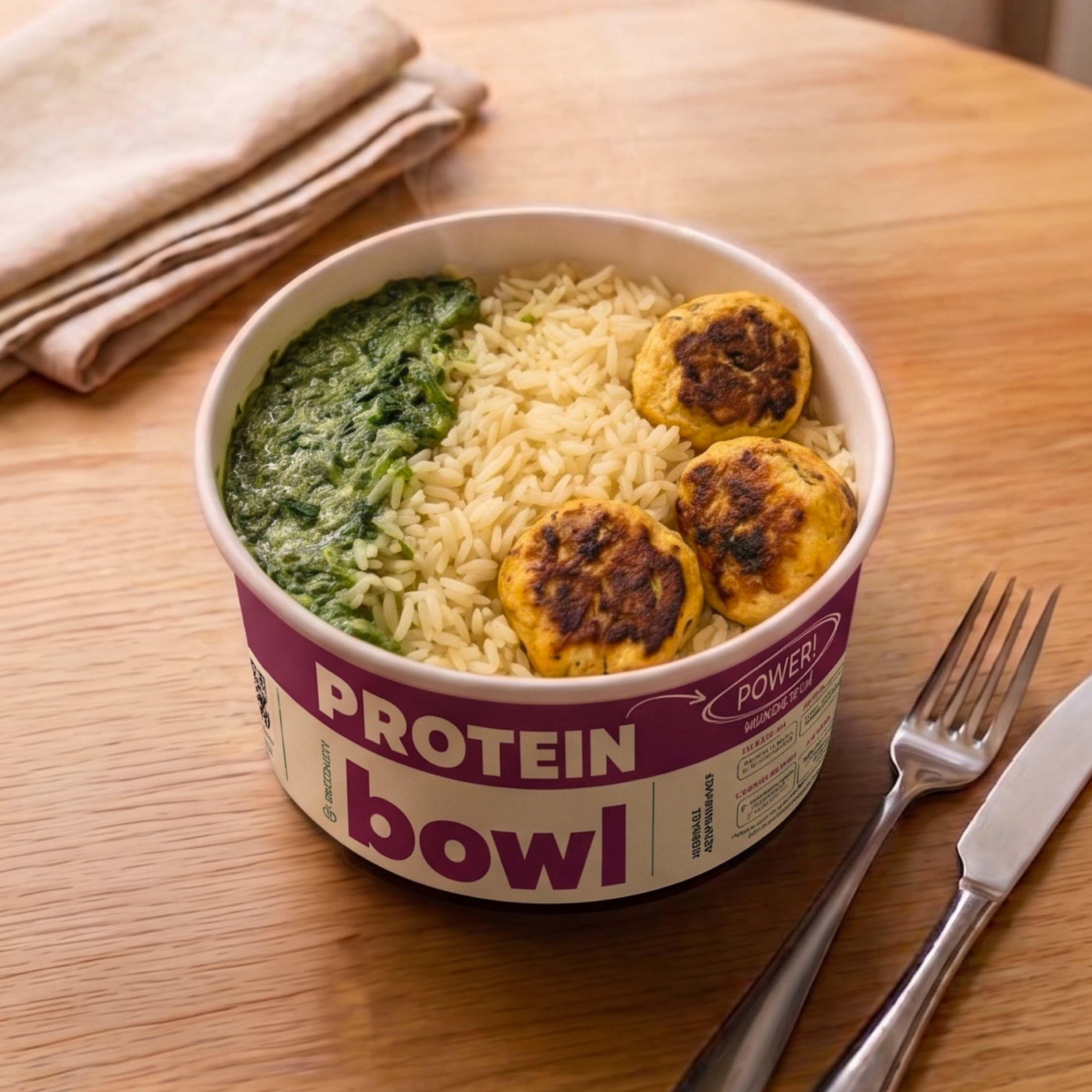 protein Bowl - Almôndegas de Frango ao Creme de Espinafre