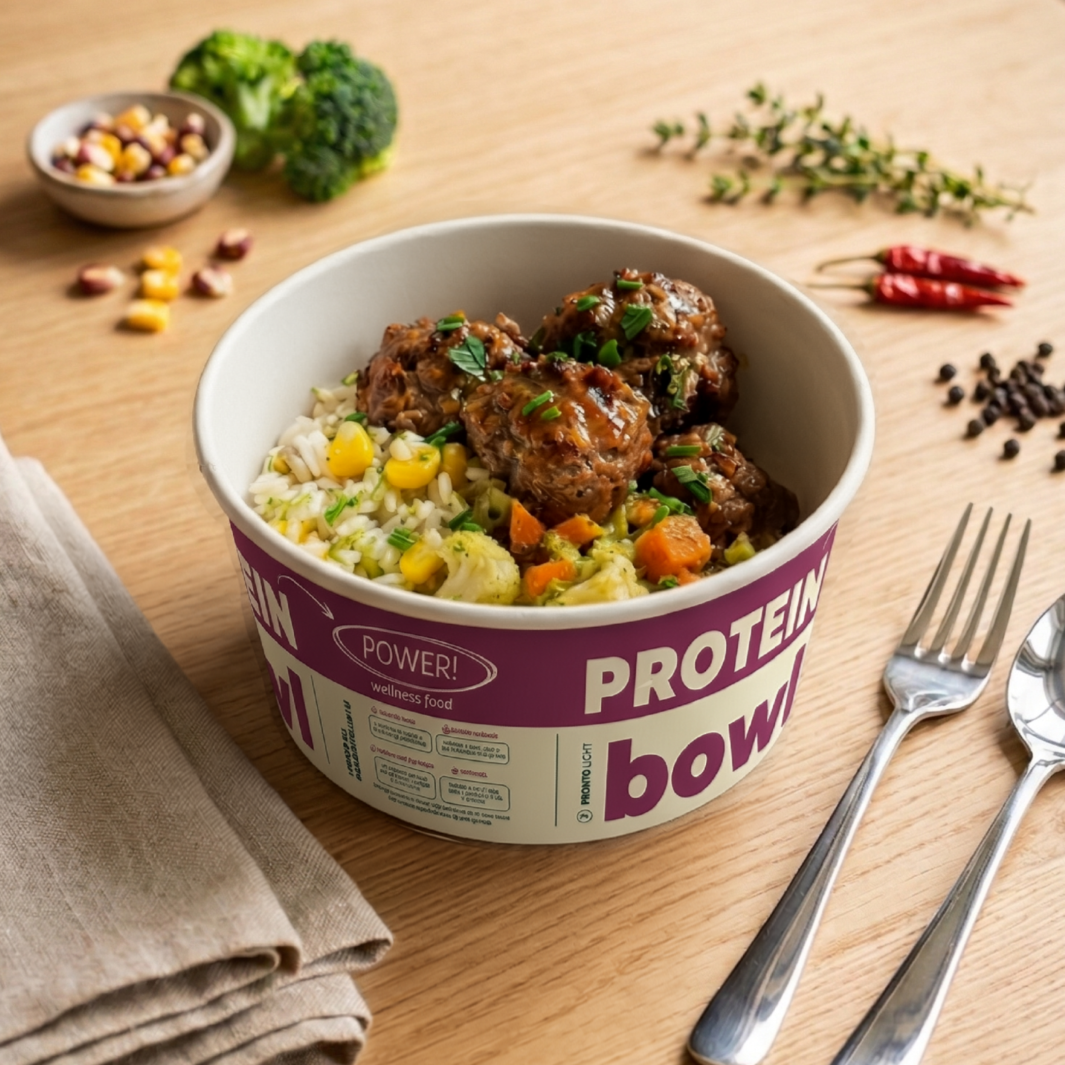 protein Bowl - Almôndegas Caseiras com Arroz e Legumes