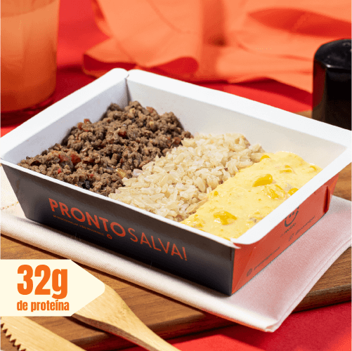 marmita - carne moída + arroz integral + creme de milho