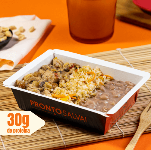 marmita - frango xadrez + arroz integral à grega + feijão carioca