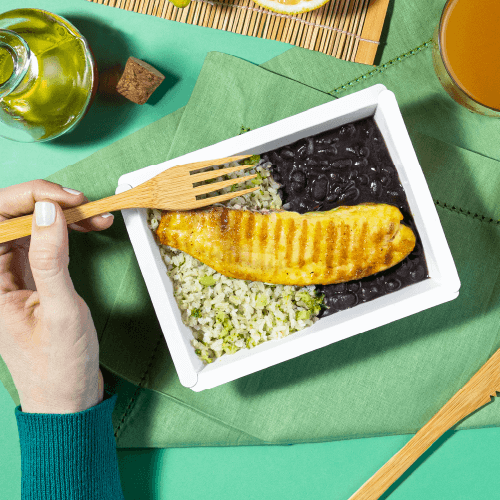 marmita - st, petter grelhado ao limão siciliano + arroz integral com brócolis + feijão preto